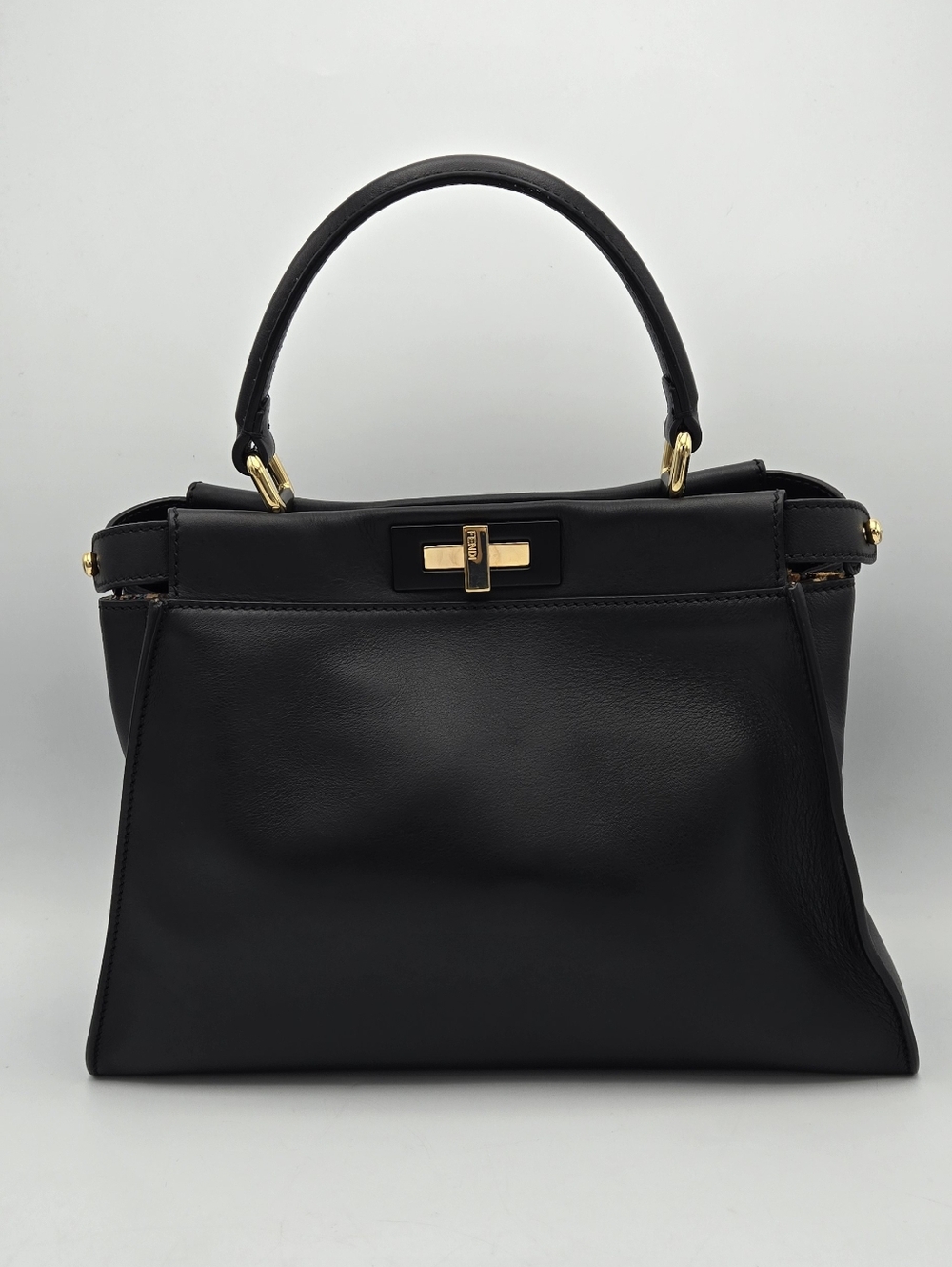 Fendi Peekaboo Regular Size Black Leather Bag With Strap, Dustbag And Cards